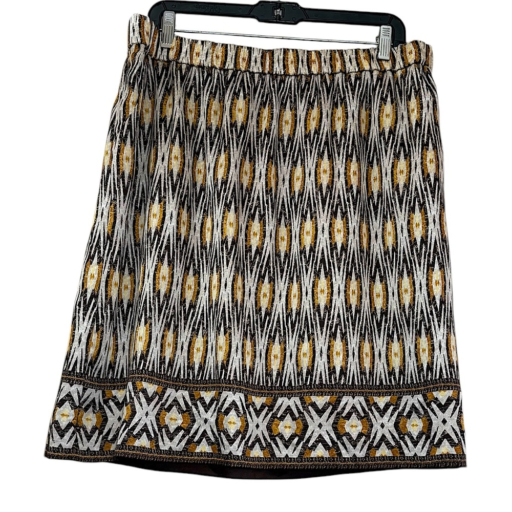 NWT Chico’s brown cream gold boho geometric print pull on silky skirt size Large